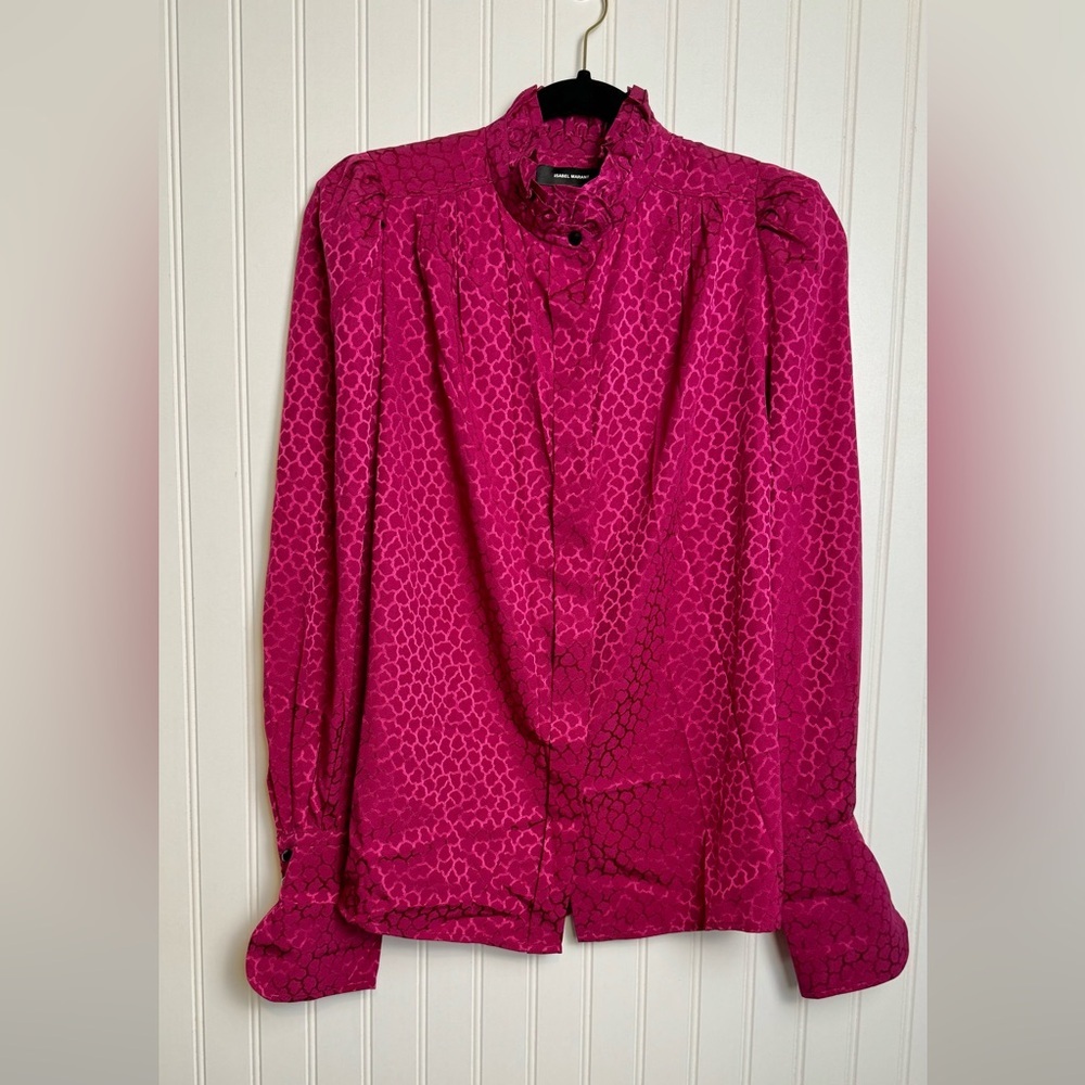 Isabel Marant Pink Silk Long Sleeve Button Down Blouse European Size 42